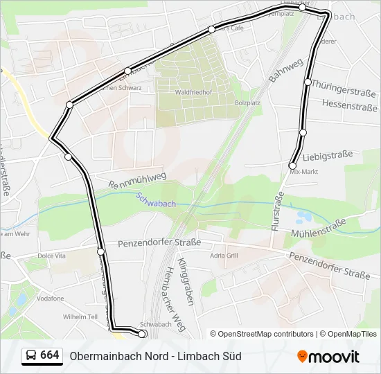 664 Bus Line Map