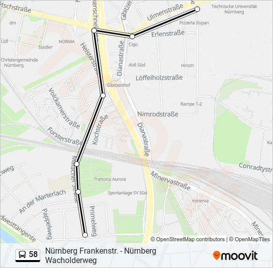 58 bus Line Map