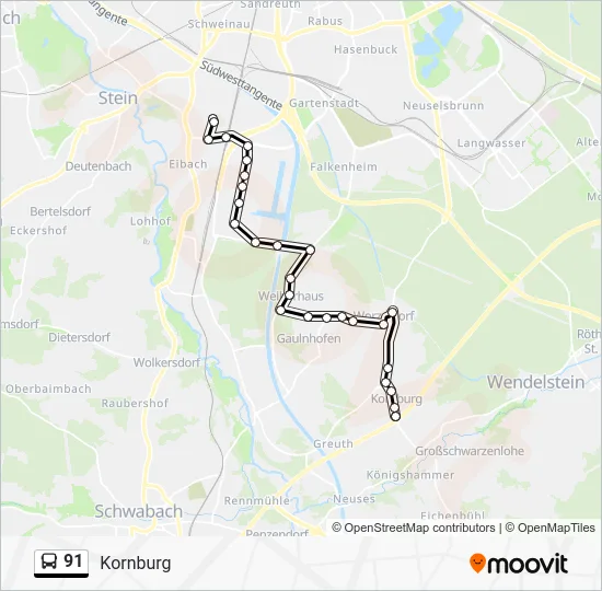 Автобус 91: карта маршрута