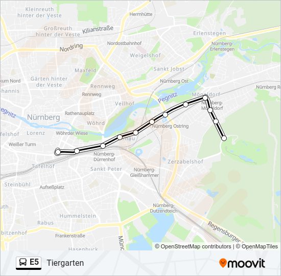 Автобус E5: карта маршрута