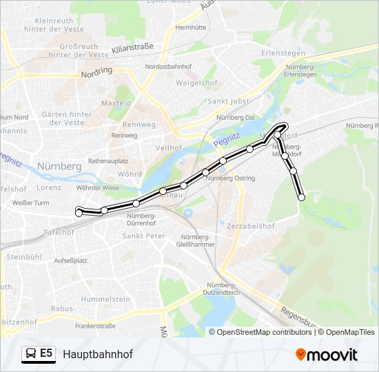 Автобус E5: карта маршрута