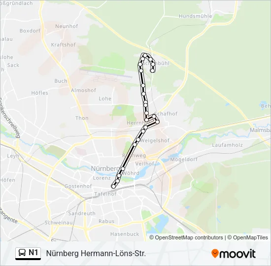 N1 Bus Line Map