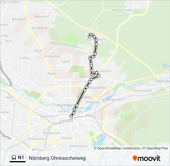 N1 Bus Line Map