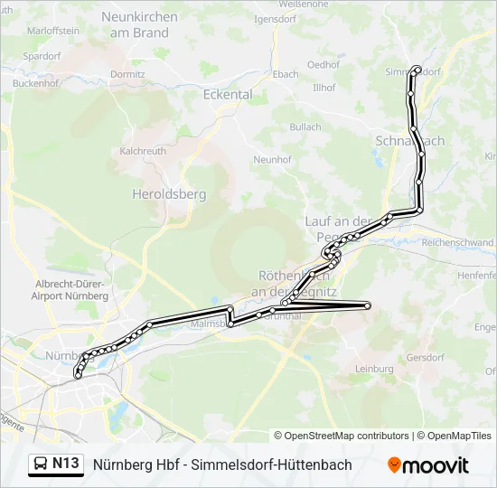 N13 Bus Line Map