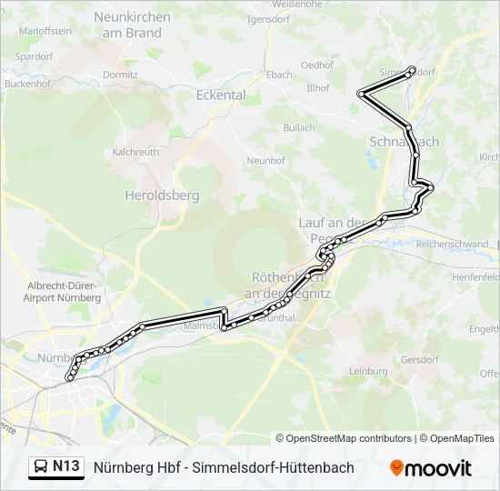 N13 Bus Line Map
