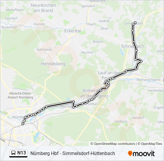 N13 bus Line Map