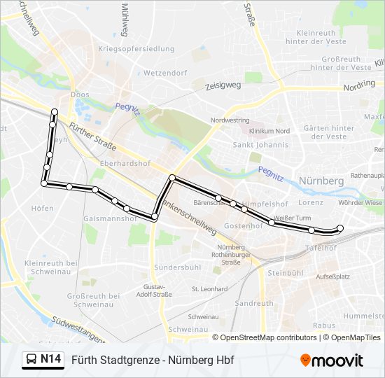 N14 bus Line Map