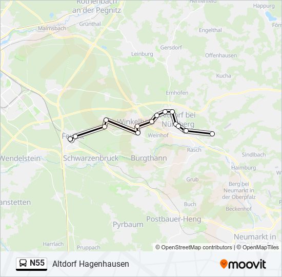 N55 bus Line Map