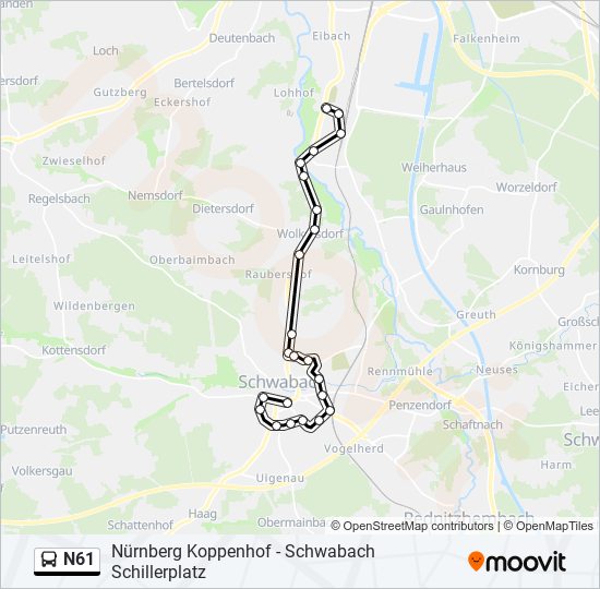 Автобус N61: карта маршрута
