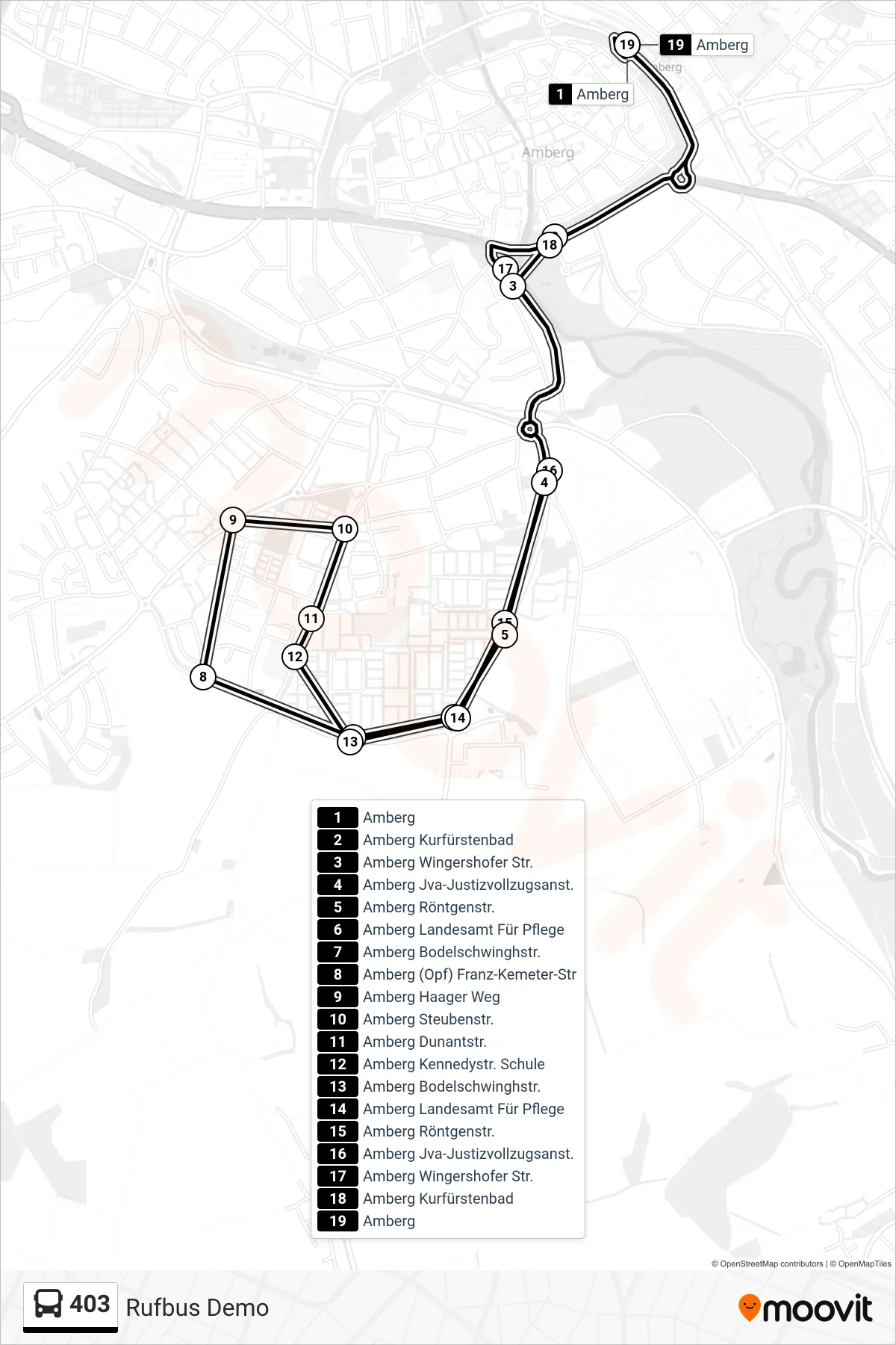 Linie 403 (Bus) Richtung Rufbus Demo: Route und Haltestellen auf der Karte