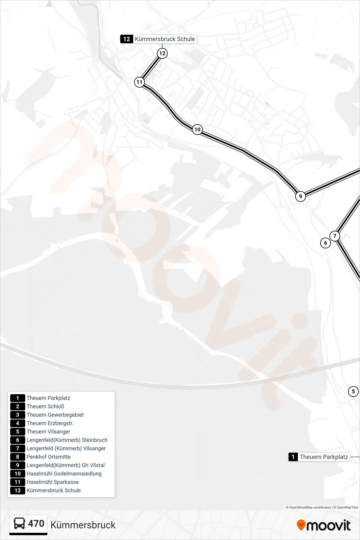 470 bus Line (Kümmersbruck) route and stops on a map