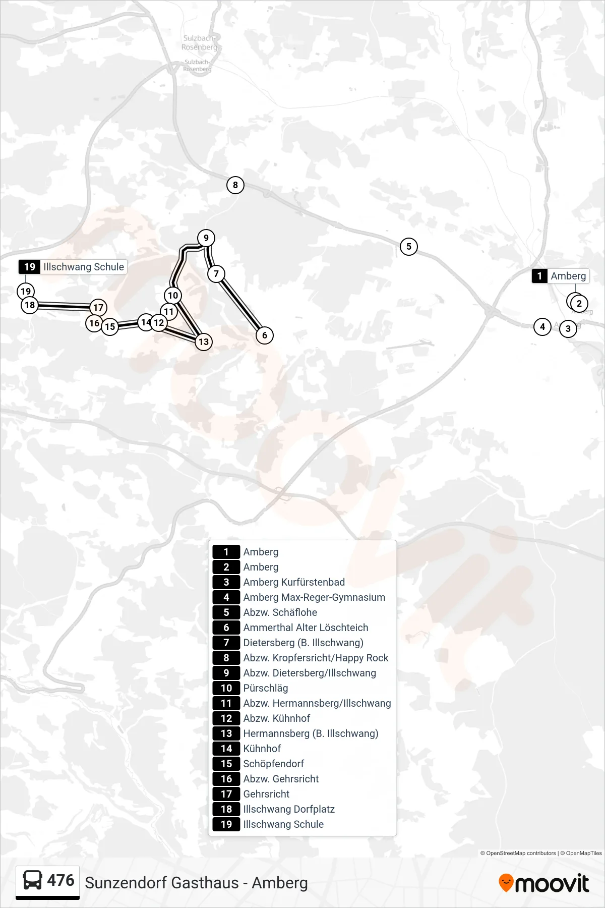 476 bus Line (Illschwang Schule) route and stops on a map