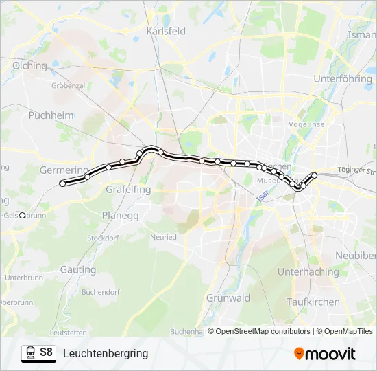 Поезд S8: карта маршрута
