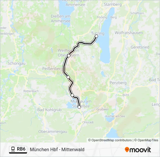 Поезд RB6: карта маршрута