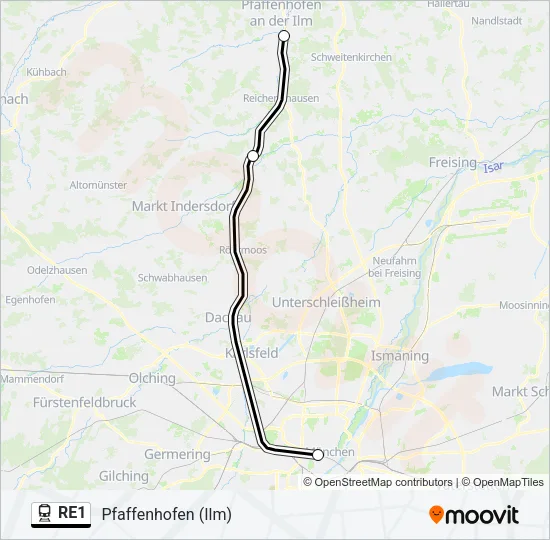 Поезд RE1: карта маршрута