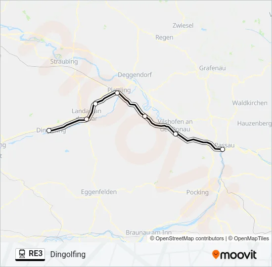 Поезд RE3: карта маршрута
