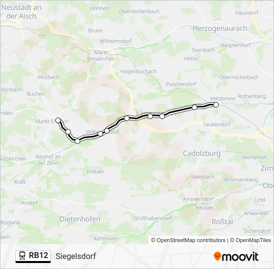 Поезд RB12: карта маршрута