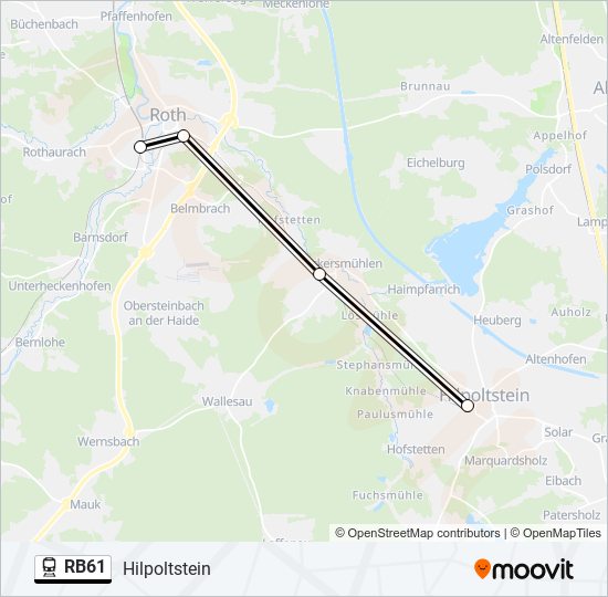 Поезд RB61: карта маршрута