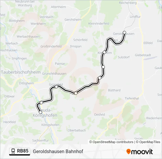 Поезд RB85: карта маршрута