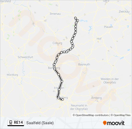 Поезд RE14: карта маршрута
