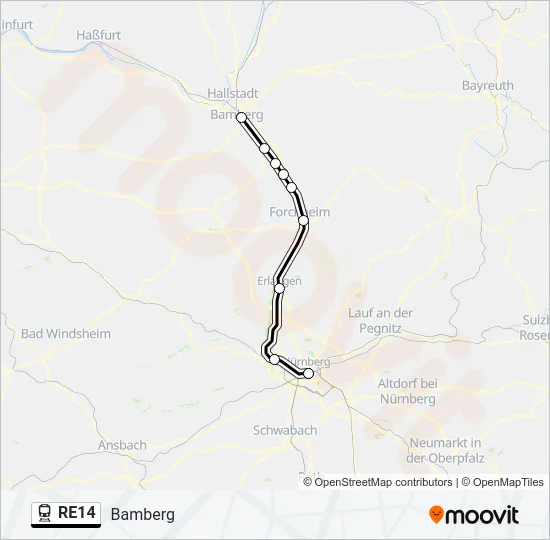 Поезд RE14: карта маршрута