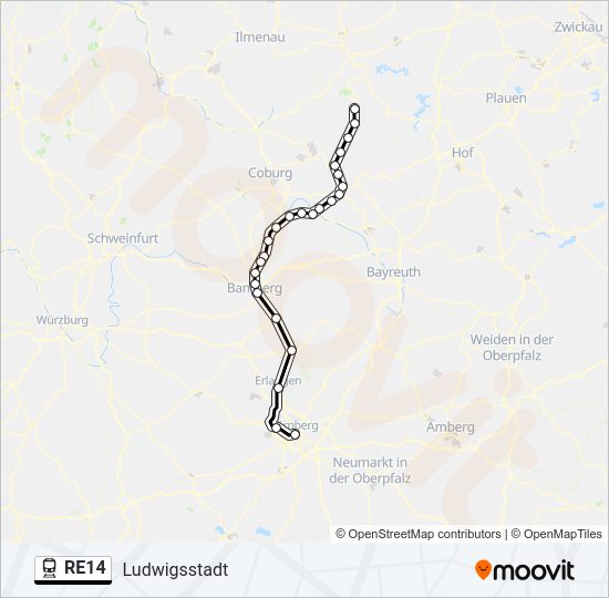 Поезд RE14: карта маршрута