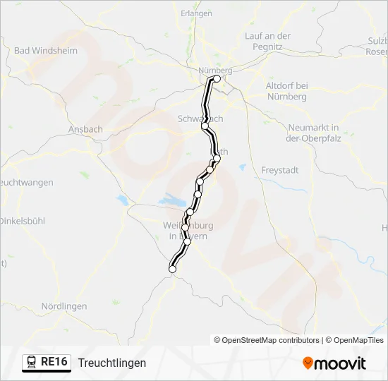 Поезд RE16: карта маршрута