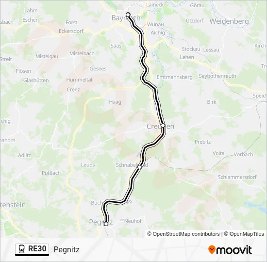 Поезд RE30: карта маршрута