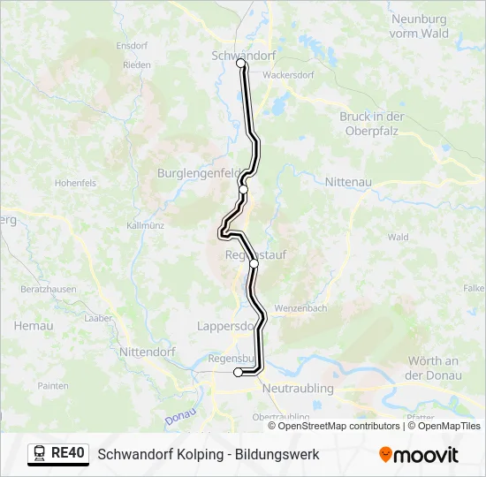 Поезд RE40: карта маршрута