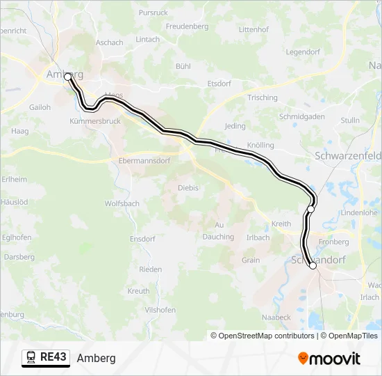 Поезд RE43: карта маршрута