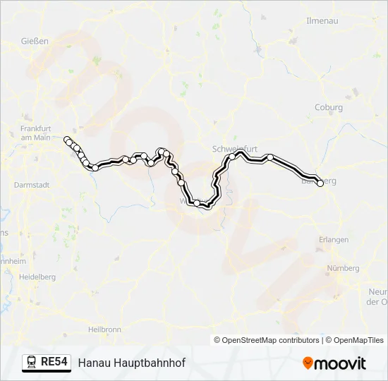 Поезд RE54: карта маршрута
