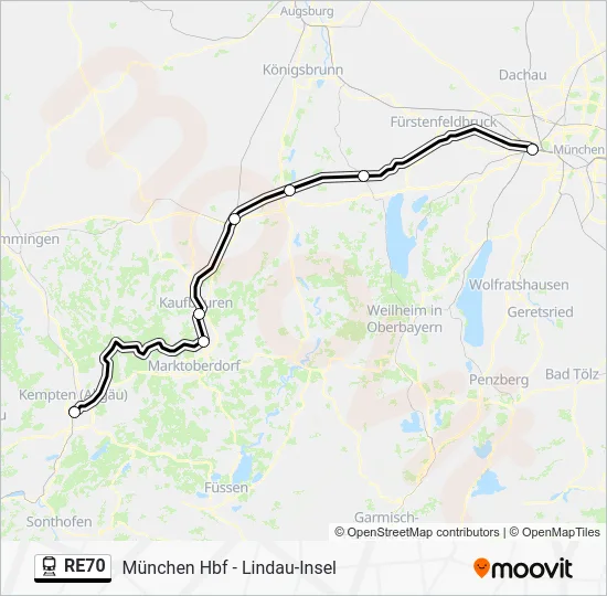 Поезд RE70: карта маршрута