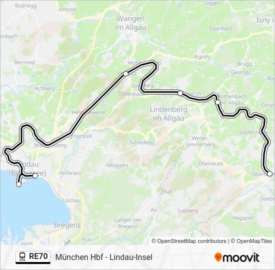Поезд RE70: карта маршрута