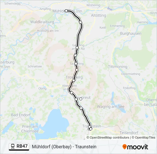 Поезд RB47: карта маршрута