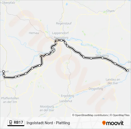 Поезд RB17: карта маршрута