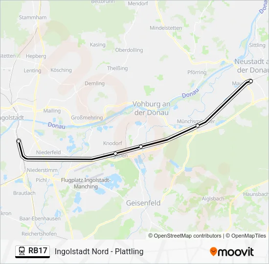 Поезд RB17: карта маршрута