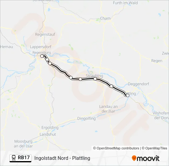 Поезд RB17: карта маршрута