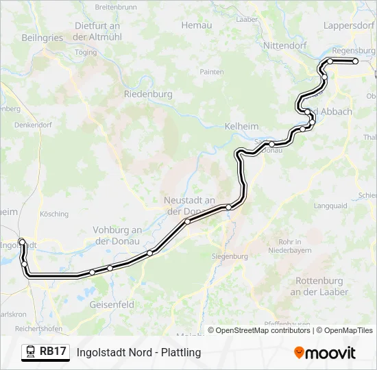 Поезд RB17: карта маршрута
