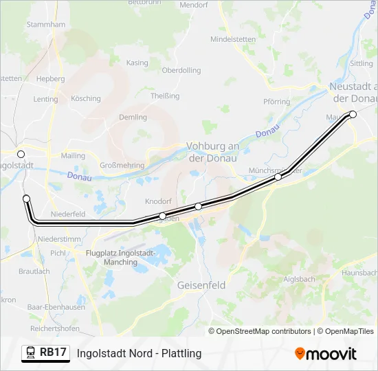 Поезд RB17: карта маршрута
