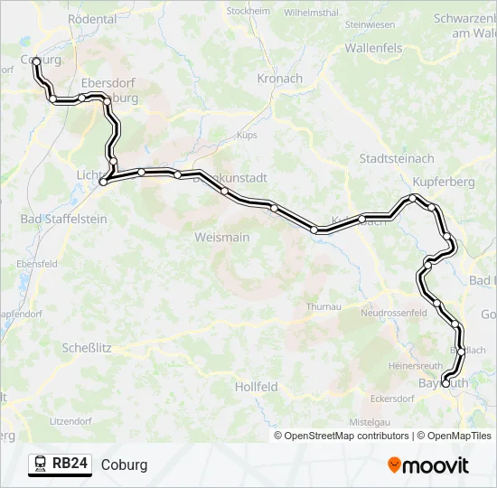 Поезд RB24: карта маршрута