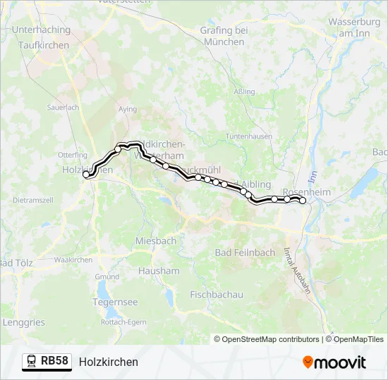 Поезд RB58: карта маршрута