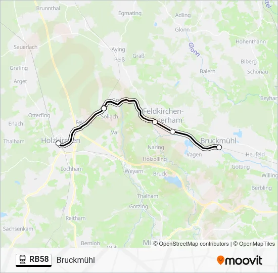 Поезд RB58: карта маршрута