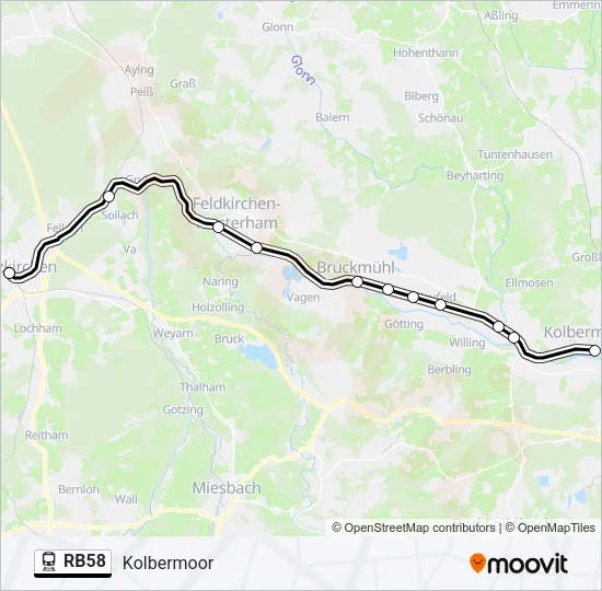 Поезд RB58: карта маршрута