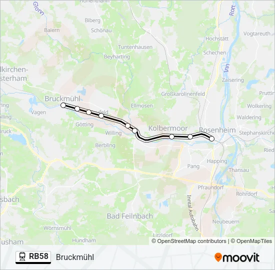 Поезд RB58: карта маршрута