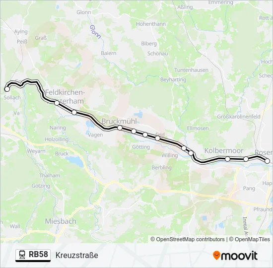 Поезд RB58: карта маршрута