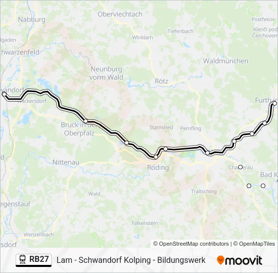 Поезд RB27: карта маршрута