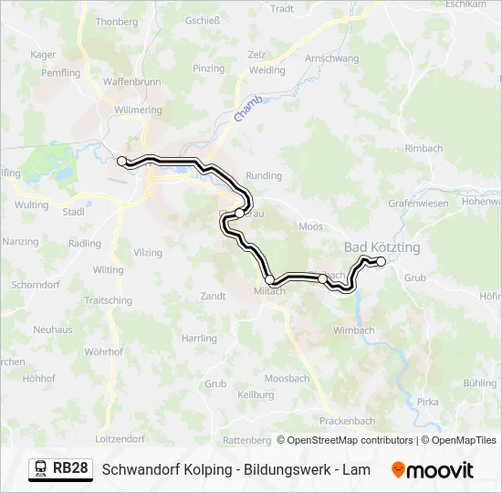 Поезд RB28: карта маршрута