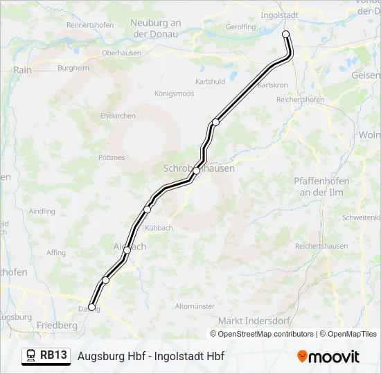 Поезд RB13: карта маршрута