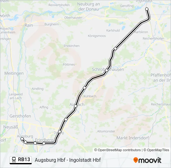 Поезд RB13: карта маршрута