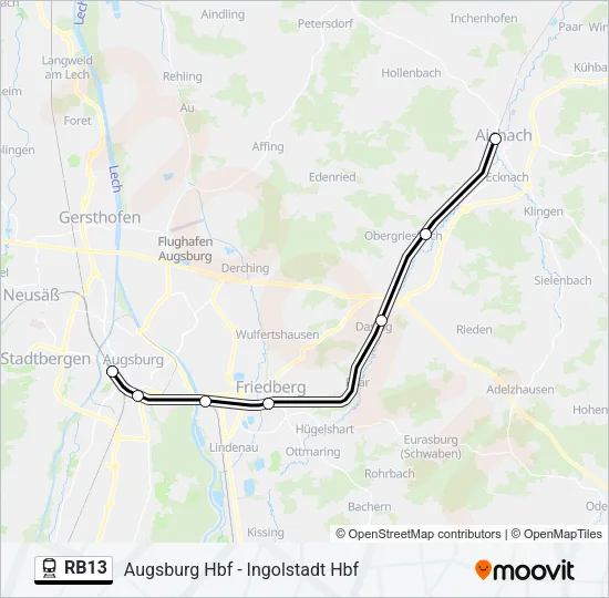 Поезд RB13: карта маршрута